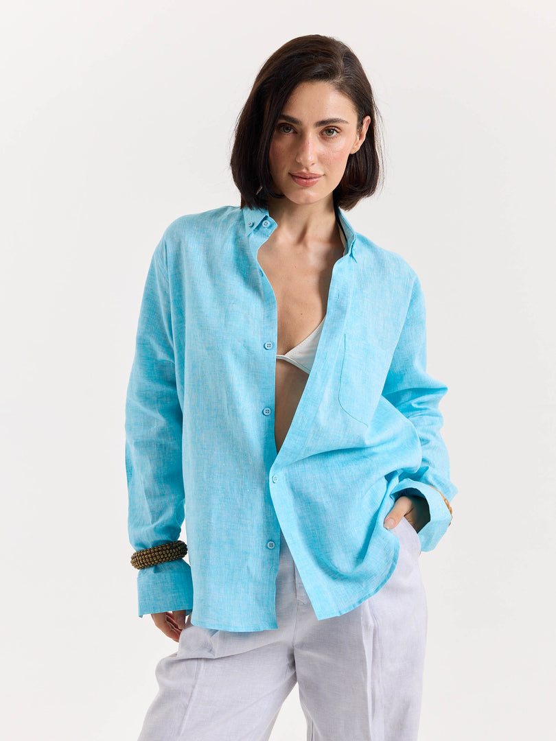 Sky Blue Chambray Linen Shirt