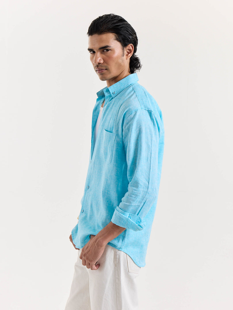 Sky Blue Chambray Linen Shirt