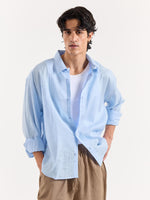 Load image into Gallery viewer, Sky Blue Linen Cropped Shirt