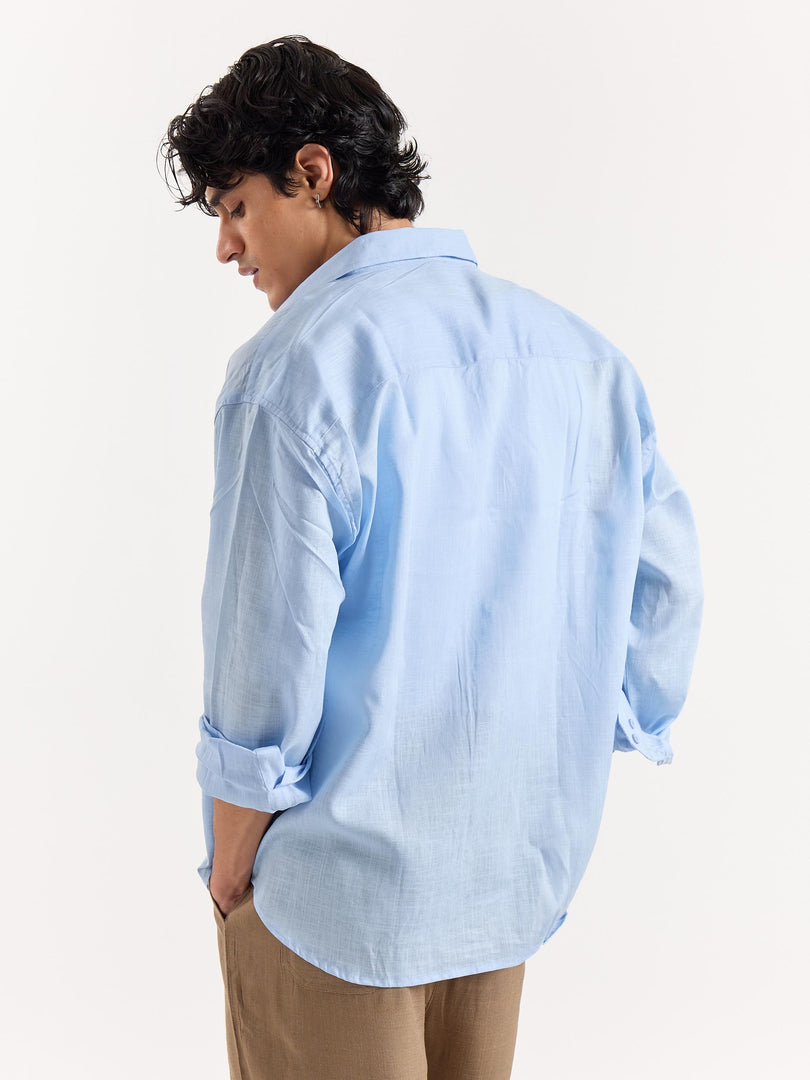 Sky Blue Linen Cropped Shirt