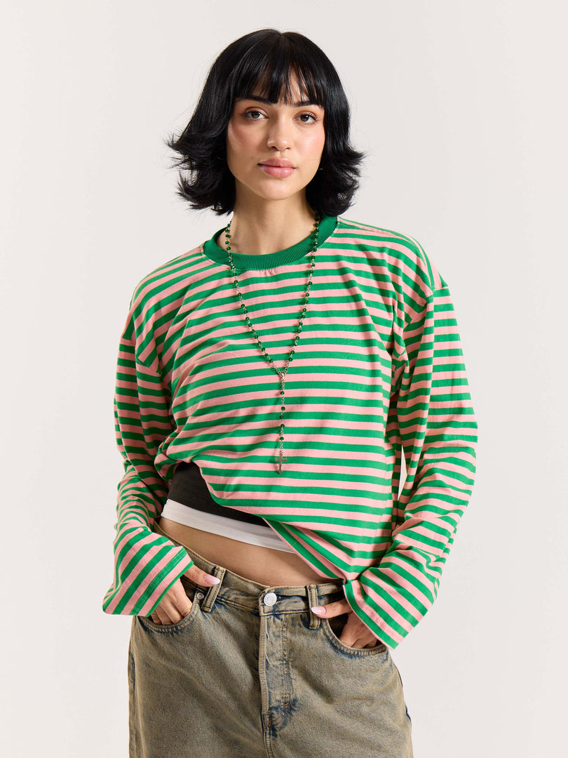 Sour Candy Striped Loose Fit Cropped T-Shirt