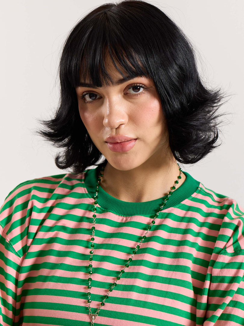 Sour Candy Striped Loose Fit Cropped T-Shirt