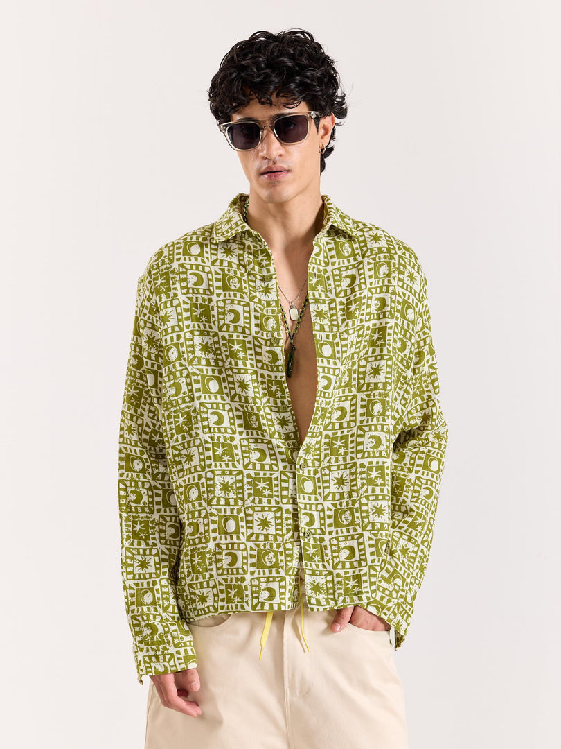 Olive Star Gazer Gauze Holiday Shirt