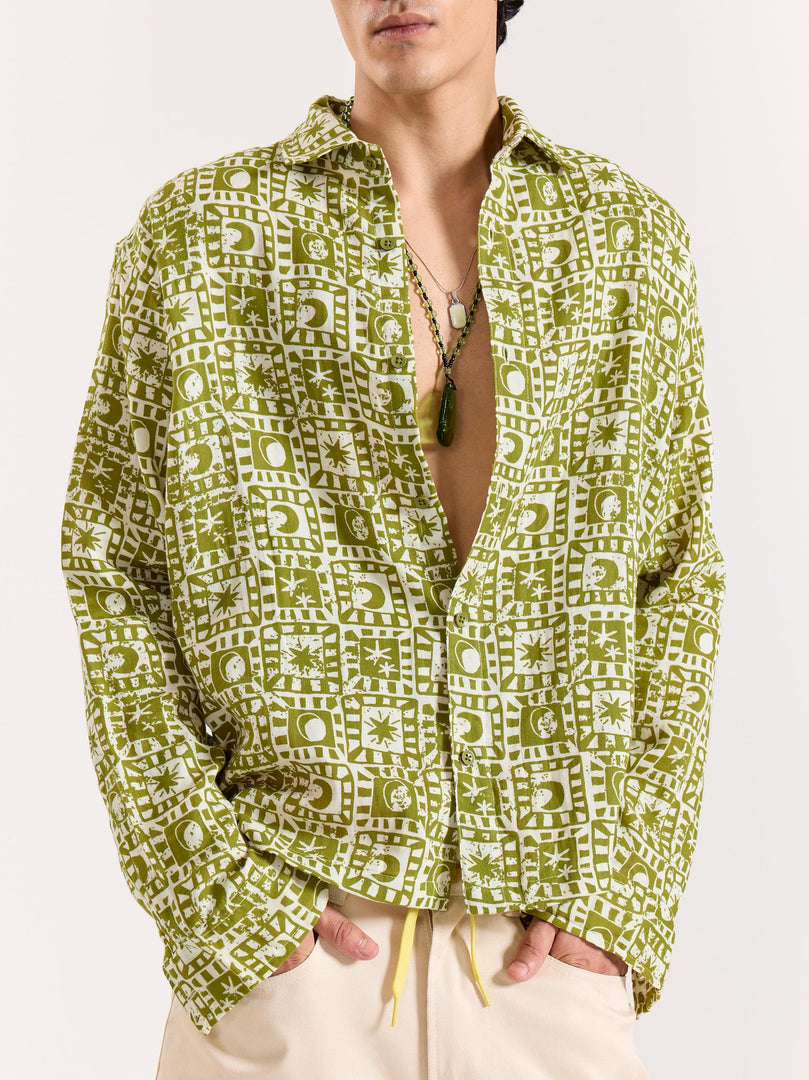 Olive Star Gazer Gauze Holiday Shirt