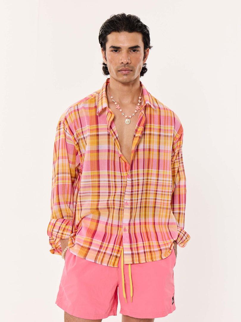 Sunset Madras Checks Cropped Shirt