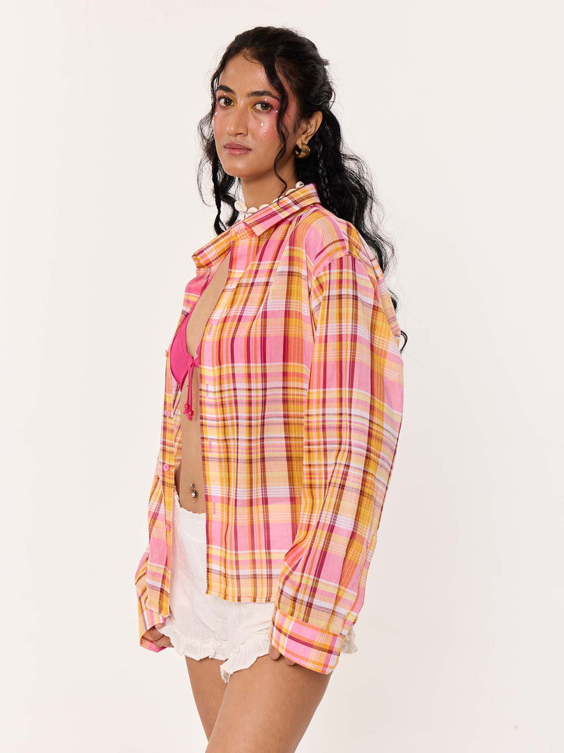 Sunset Madras Checks Cropped Shirt