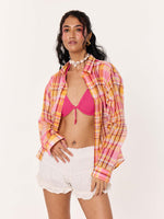Load image into Gallery viewer, Sunset Madras Checks Cropped Shirt