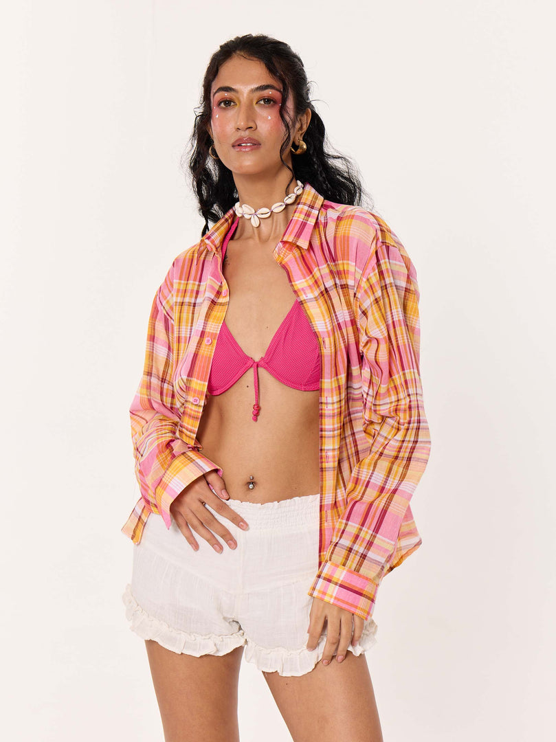 Sunset Madras Checks Cropped Shirt