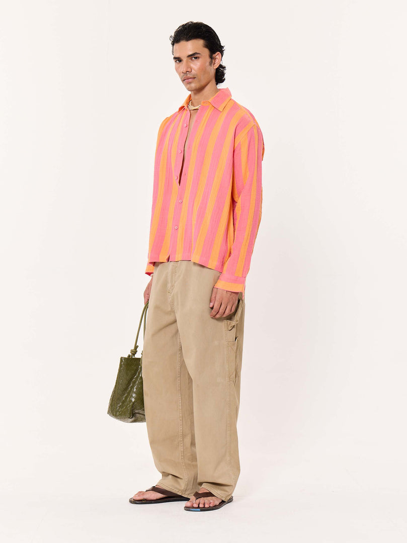 Sunset Striped Gauze Holiday Shirt