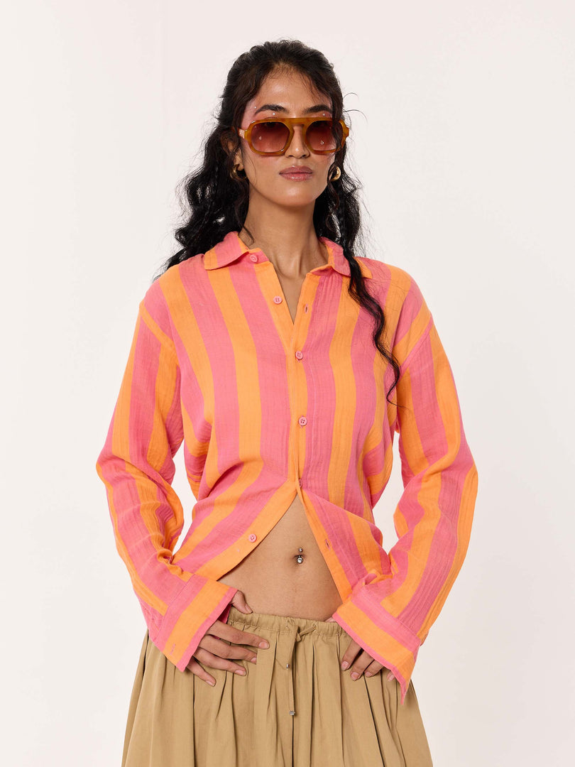 Sunset Striped Gauze Holiday Shirt