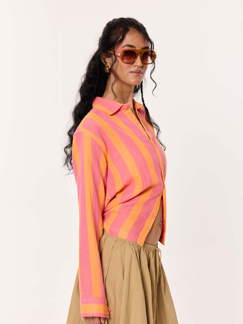 Sunset Striped Gauze Holiday Shirt