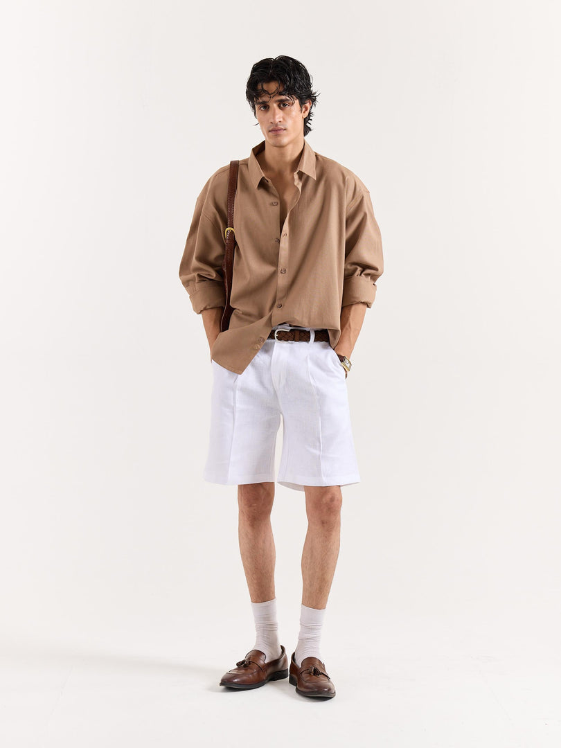 Tan Brown Linen Cropped Shirt