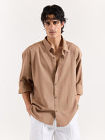 Load image into Gallery viewer, Tan Brown Linen Cropped Shirt