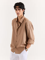 Load image into Gallery viewer, Tan Brown Linen Cropped Shirt