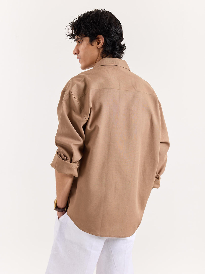Tan Brown Linen Cropped Shirt
