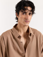 Load image into Gallery viewer, Tan Brown Linen Cropped Shirt