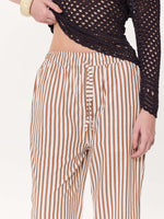 Load image into Gallery viewer, Tan Brown Striped Seersucker Pull-on Pants