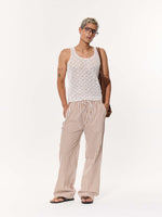 Load image into Gallery viewer, Tan Brown Striped Seersucker Pull-on Pants