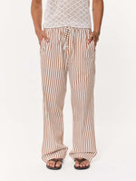 Load image into Gallery viewer, Tan Brown Striped Seersucker Pull-on Pants