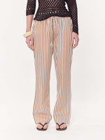 Load image into Gallery viewer, Tan Brown Striped Seersucker Pull-on Pants