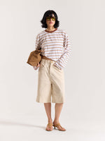 Load image into Gallery viewer, Tan &amp; White Striped Loose Fit Cropped T-Shirt