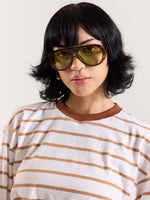 Load image into Gallery viewer, Tan &amp; White Striped Loose Fit Cropped T-Shirt