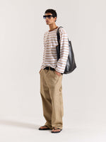 Load image into Gallery viewer, Tan &amp; White Striped Loose Fit Cropped T-Shirt