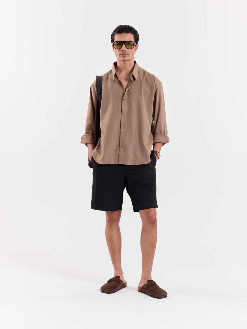 Taupe Linen Cropped Shirt