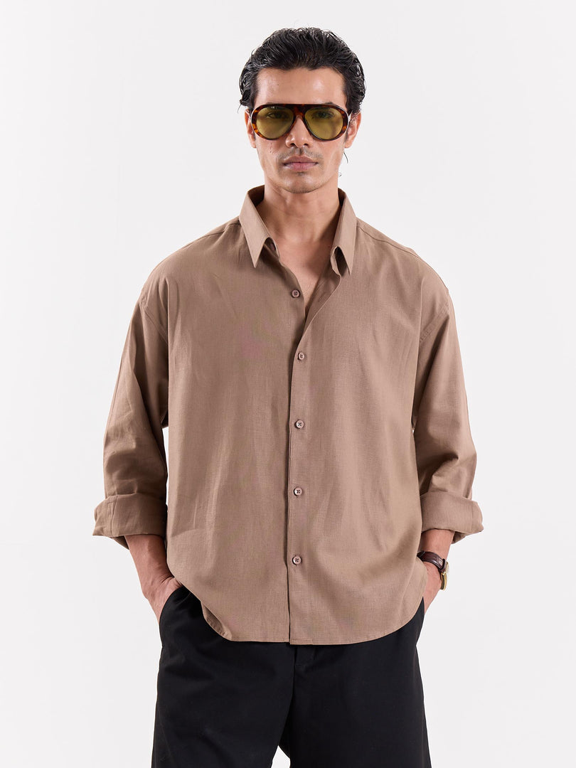 Taupe Linen Cropped Shirt