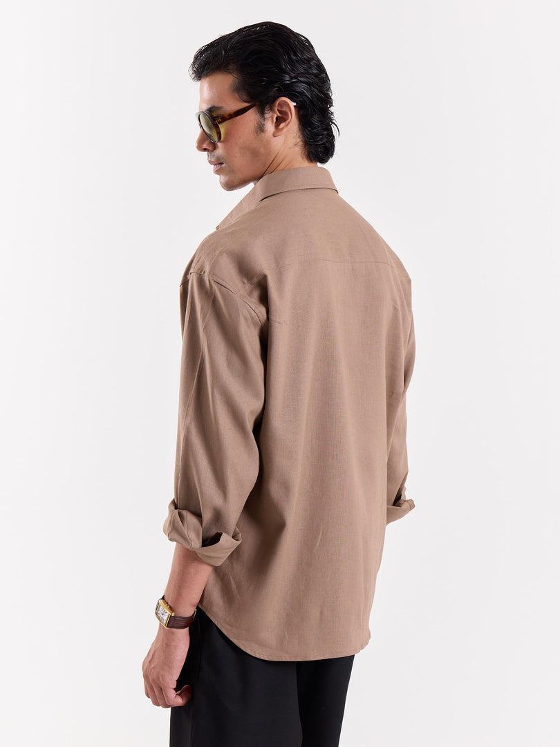Taupe Linen Cropped Shirt