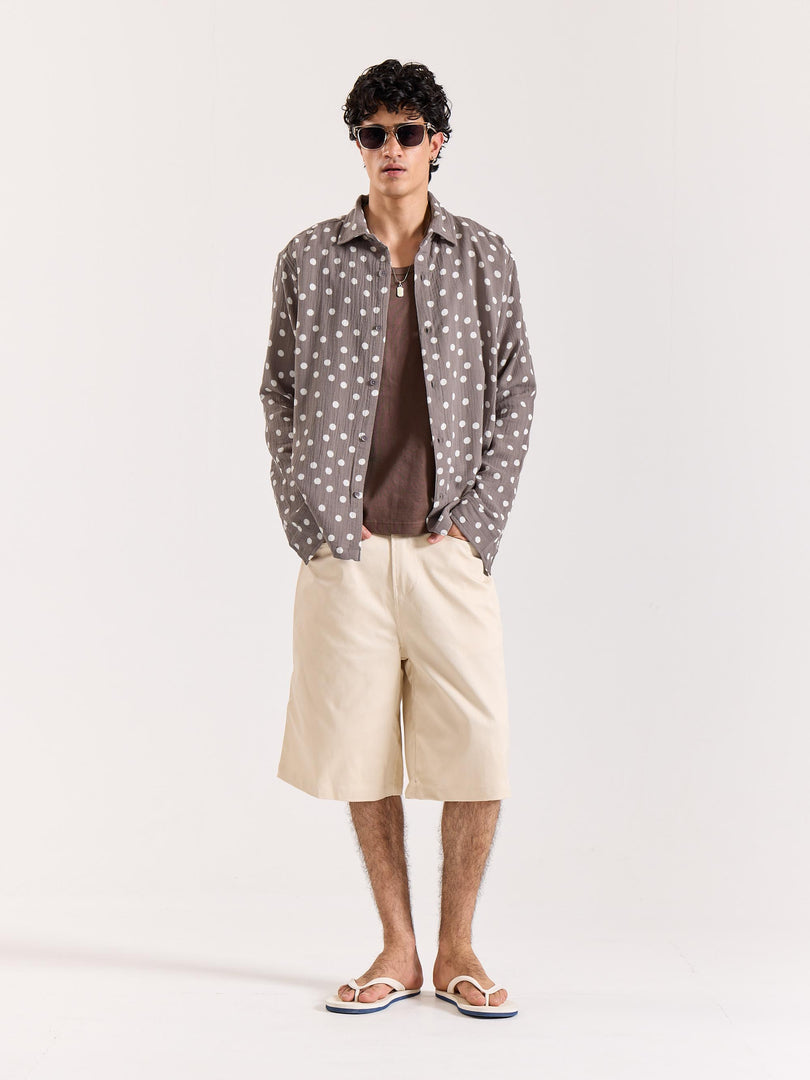 Taupe Polka Dot Gauze Holiday Shirt