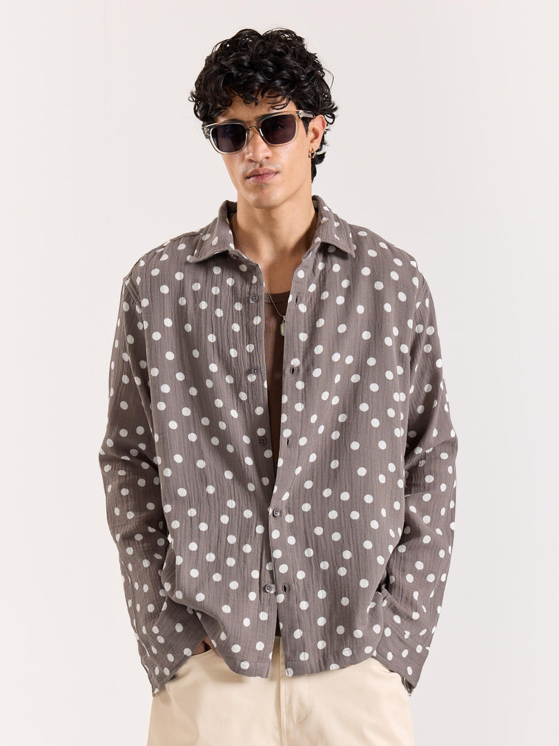 Taupe Polka Dot Gauze Holiday Shirt