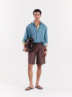 Load image into Gallery viewer, Teal Blue Linen Cropped Shirt