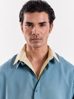 Load image into Gallery viewer, Teal Blue Linen Cropped Shirt