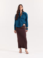 Load image into Gallery viewer, Teal Blue &amp; Black Striped Seersucker Cropped Shirt