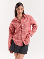 Load image into Gallery viewer, Tomato Red Gingham Checked Cropped Poplin Shirt