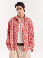 Load image into Gallery viewer, Tomato Red Gingham Checked Cropped Poplin Shirt