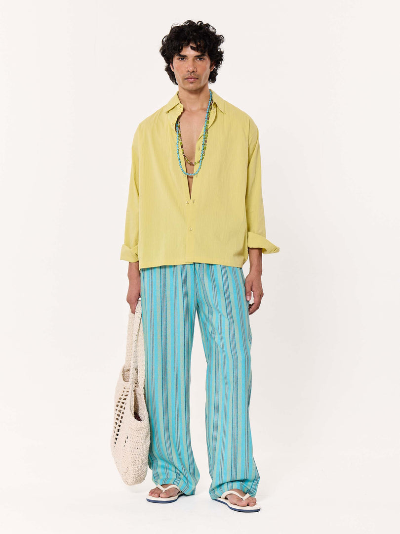Turquoise Striped Pull-on Pants