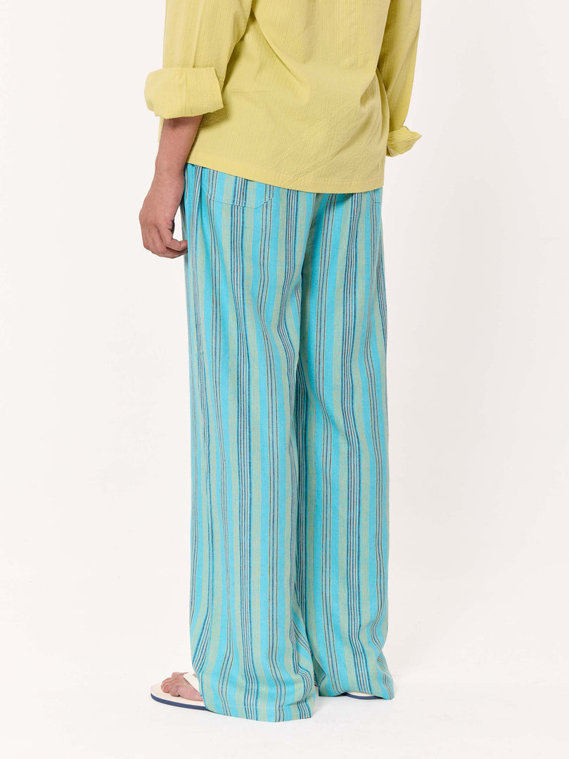 Turquoise Striped Pull-on Pants