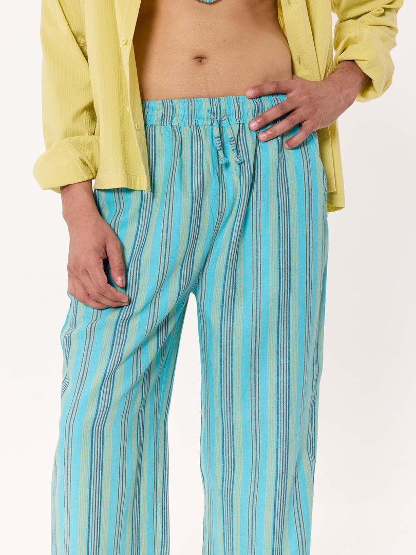 Turquoise Striped Pull-on Pants