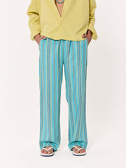 Turquoise Striped Pull-on Pants