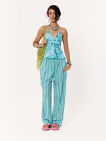 Load image into Gallery viewer, Turquoise Striped Pull-on Pants