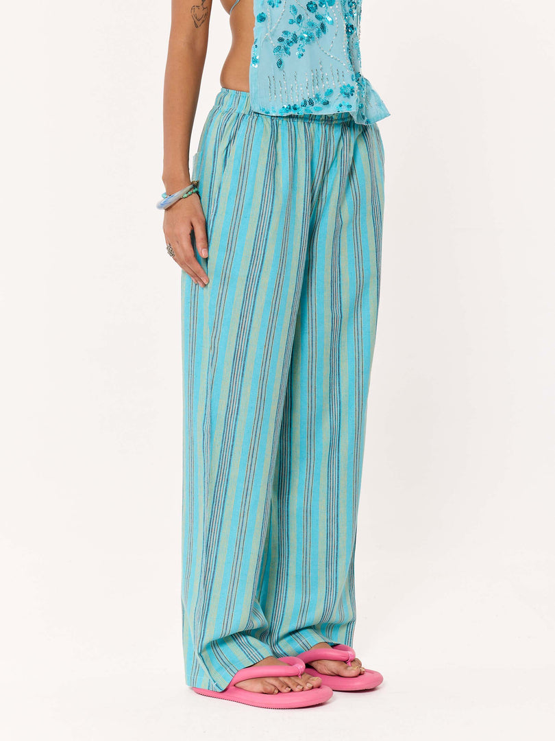 Turquoise Striped Pull-on Pants
