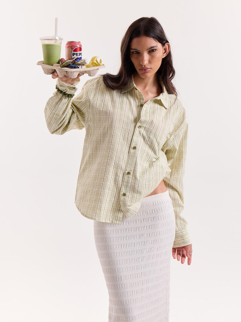 Vanilla Matcha Checkered Cropped Shirt