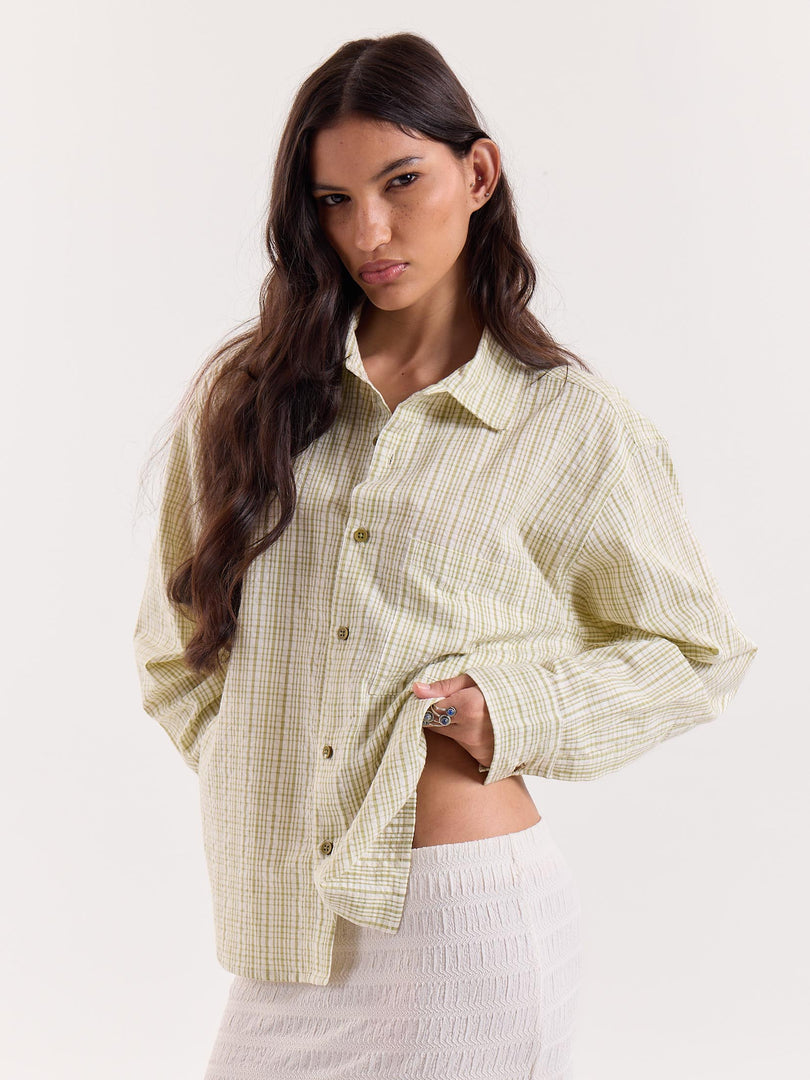 Vanilla Matcha Checkered Cropped Shirt