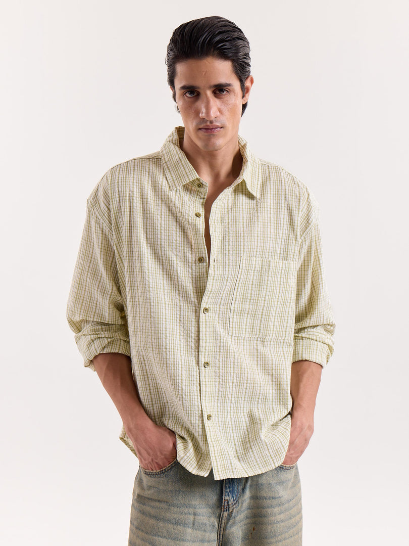 Vanilla Matcha Checkered Cropped Shirt