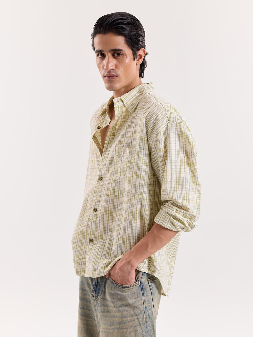 Vanilla Matcha Checkered Cropped Shirt