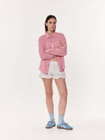 Load image into Gallery viewer, Vibrant Red Checkered Oversized Cropped Shirt
