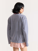 Load image into Gallery viewer, Vintage Blue Striped Loose Fit Cropped T-Shirt