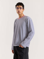 Load image into Gallery viewer, Vintage Blue Striped Loose Fit Cropped T-Shirt